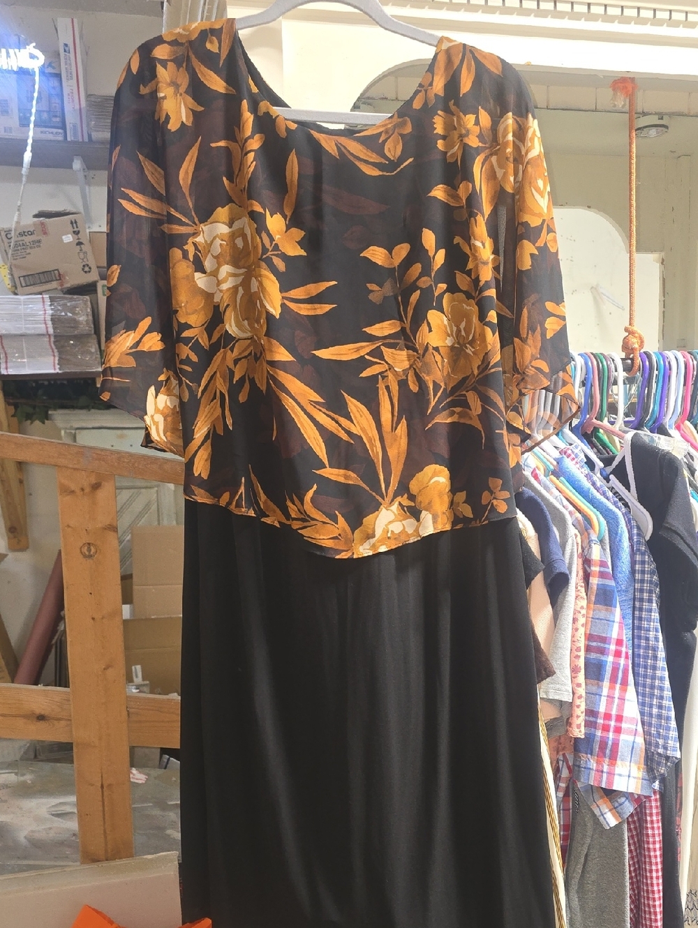 connected apparel Black Dress with Amber Floral Overlay
